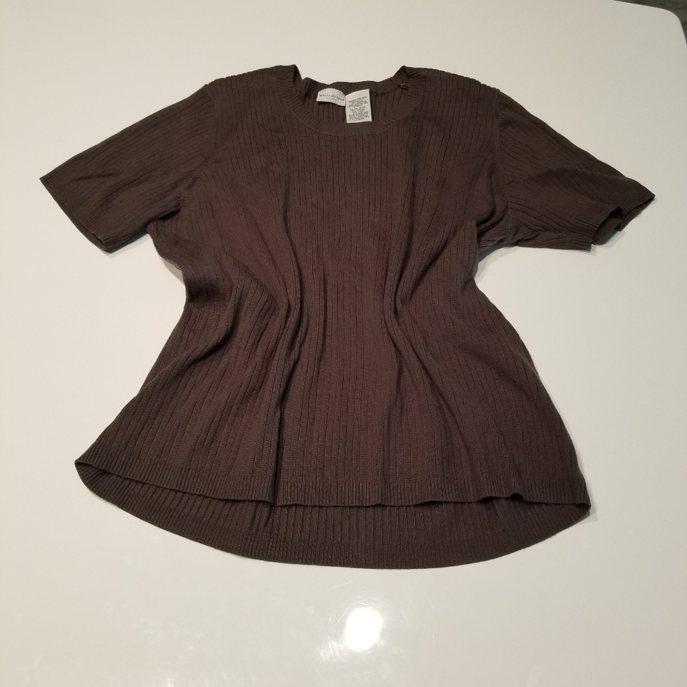 Brown Cable Knit Short Sleeve Shirt 18w/20w